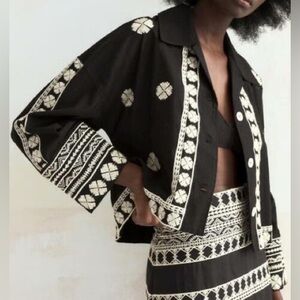 NEW ZARA black with white embroidered details through out jacket XXL